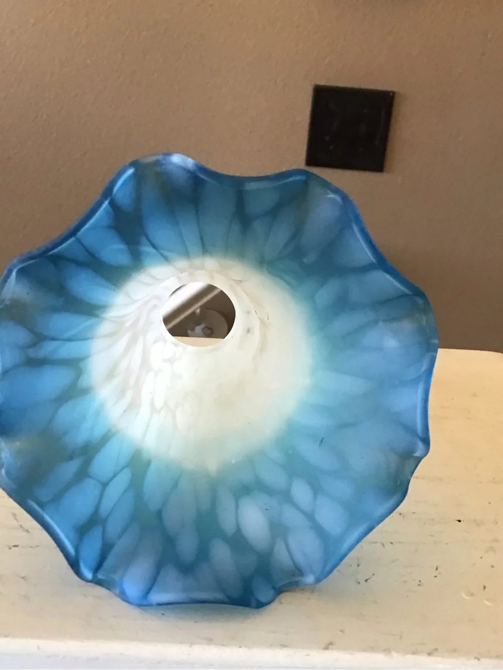 Vintage Blue & White Lily Shaped Frosted Glass Shade